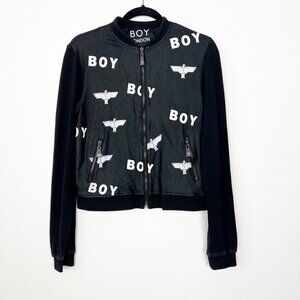 Boy London Youth Large Black All Over Logo Graphic Full Zip Bomber Jacket
